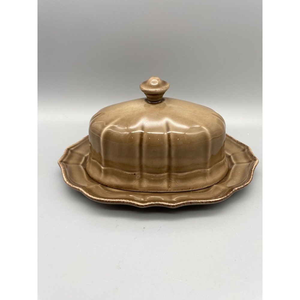 Toscano Noble Excellence Butter‎ Dish Fine Portuguese Stoneware Color Taupe